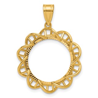 14k Diamond Cut Overlapping Singapore with 16.5mm Prong Coin Bezel Pendant