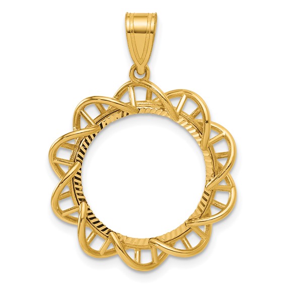 14k Diamond Cut Overlapping Singapore with 16.5mm Prong Coin Bezel Pendant