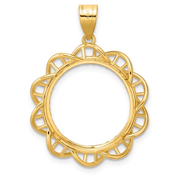 14k Diamond Cut Overlapping Singapore with 18.0mm Prong Coin Bezel Pendant