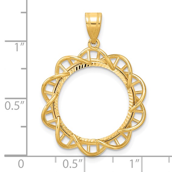 14k Diamond Cut Overlapping Singapore with 18.0mm Prong Coin Bezel Pendant