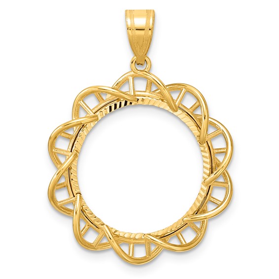 14k Diamond Cut Overlapping Singapore with 18.0mm Prong Coin Bezel Pendant