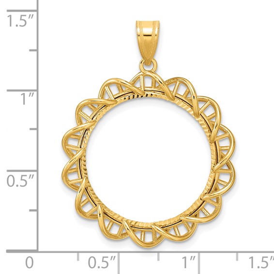 14k Diamond Cut Overlapping Singapore with 22.0mm Prong Coin Bezel Pendant