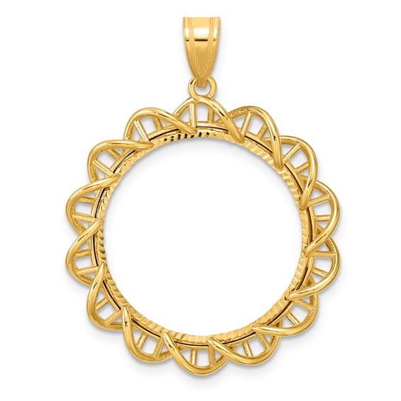 14k Diamond Cut Overlapping Singapore with 22.0mm Prong Coin Bezel Pendant