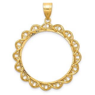 14k Diamond Cut Overlapping Singapore with 27.0mm Prong Coin Bezel Pendant