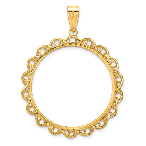 14k Diamond Cut Overlapping Singapore with 32.0mm Prong Coin Bezel Pendant