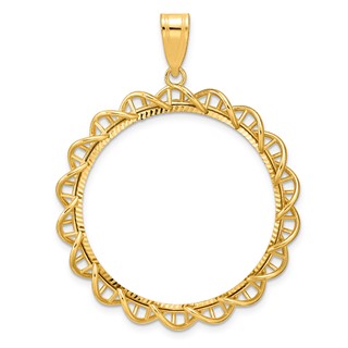 14k Diamond Cut Overlapping Singapore with 32.0mm Prong Coin Bezel Pendant