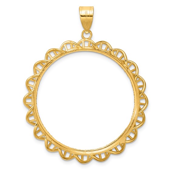 14k Diamond Cut Overlapping Singapore with 32.7mm Prong Coin Bezel Pendant