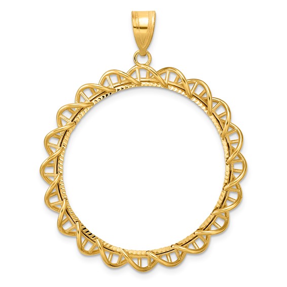 14k Diamond Cut Overlapping Singapore with 32.7mm Prong Coin Bezel Pendant