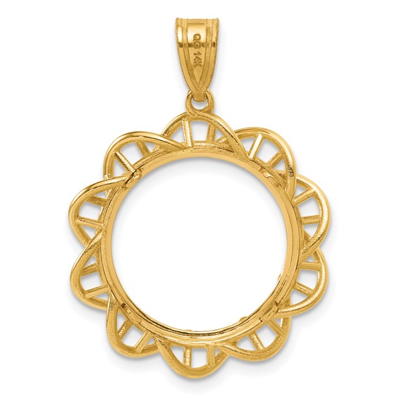 14k Polished Overlapping Singapore with 16.5mm Prong Coin Bezel Pendant