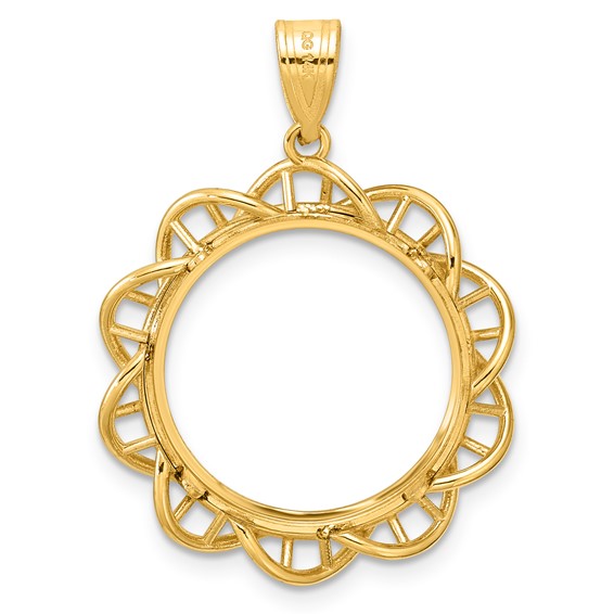 14k Polished Overlapping Singapore with 18.0mm Prong Coin Bezel Pendant