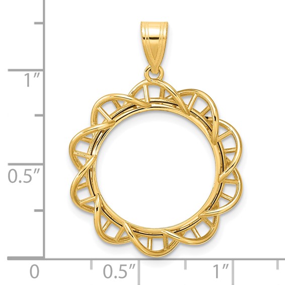 14k Polished Overlapping Singapore with 18.0mm Prong Coin Bezel Pendant