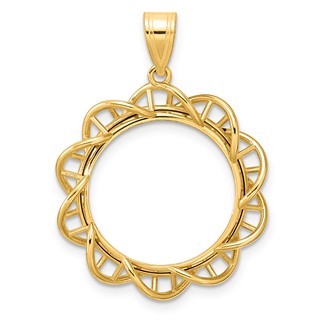 14k Polished Overlapping Singapore with 18.0mm Prong Coin Bezel Pendant