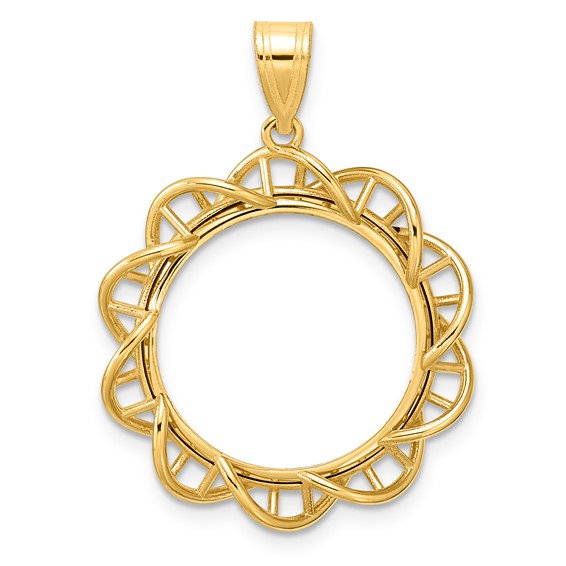 14k Polished Overlapping Singapore with 18.0mm Prong Coin Bezel Pendant