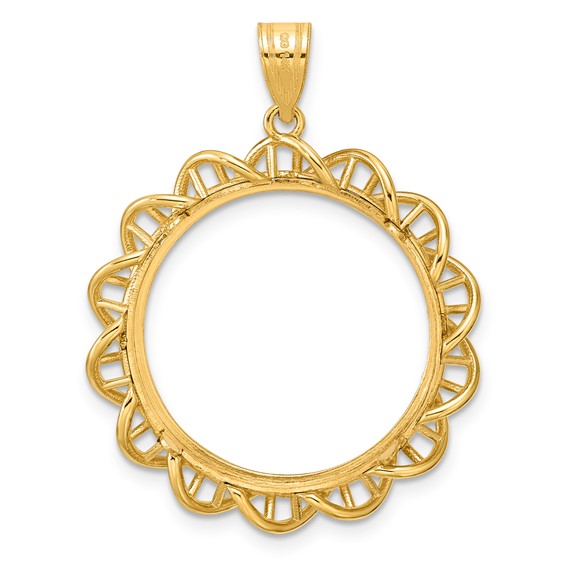 14k Polished Overlapping Singapore with 22.0mm Prong Coin Bezel Pendant