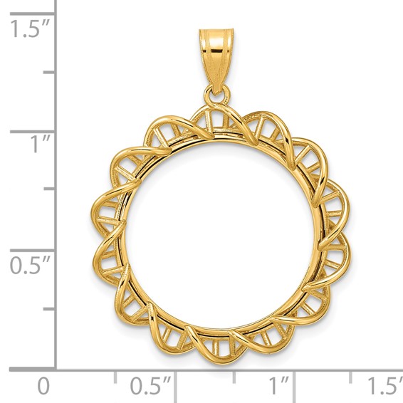 14k Polished Overlapping Singapore with 22.0mm Prong Coin Bezel Pendant