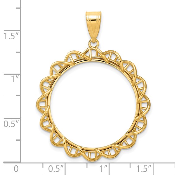 14k Polished Overlapping Singapore with 27.0mm Prong Coin Bezel Pendant