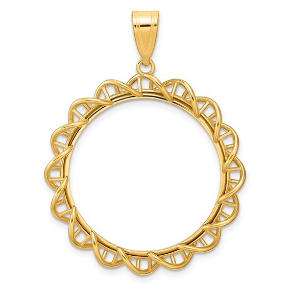 14k Polished Overlapping Singapore with 27.0mm Prong Coin Bezel Pendant