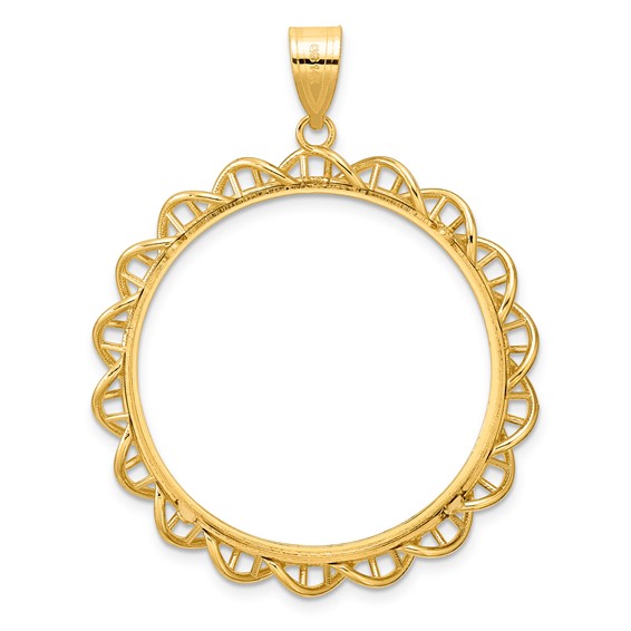 14k Polished Overlapping Singapore with 32.0mm Prong Coin Bezel Pendant