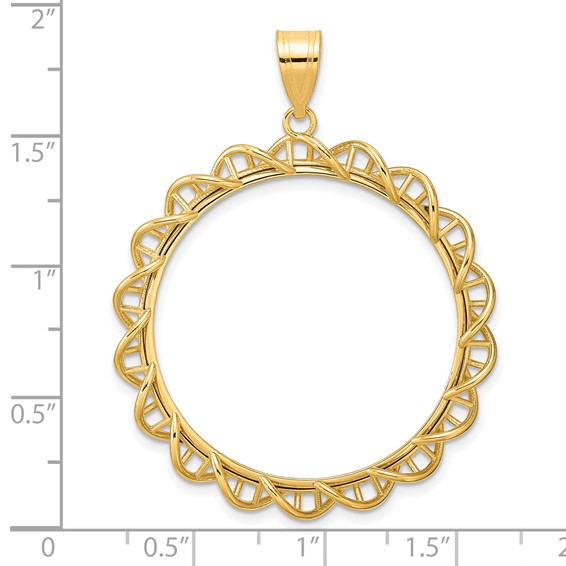 14k Polished Overlapping Singapore with 32.0mm Prong Coin Bezel Pendant