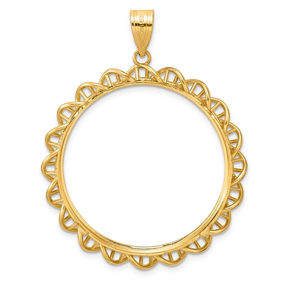 14k Polished Overlapping Singapore with 32.7mm Prong Coin Bezel Pendant
