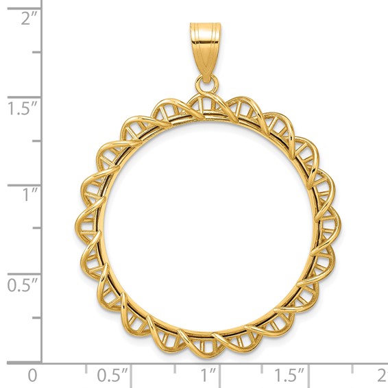 14k Polished Overlapping Singapore with 32.7mm Prong Coin Bezel Pendant