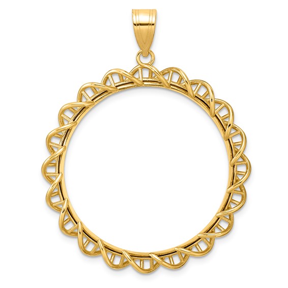 14k Polished Overlapping Singapore with 32.7mm Prong Coin Bezel Pendant