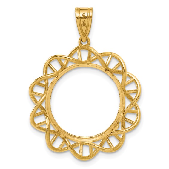 14k Diamond Cut Singapore with 16.5mm Prong Coin Bezel Pendant