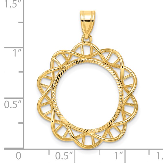 14k Diamond Cut Singapore with 18.0mm Prong Coin Bezel Pendant