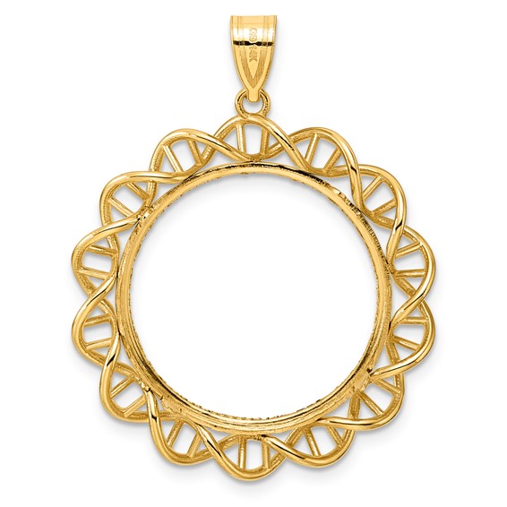 14k Diamond Cut Singapore with 22.0mm Prong Coin Bezel Pendant