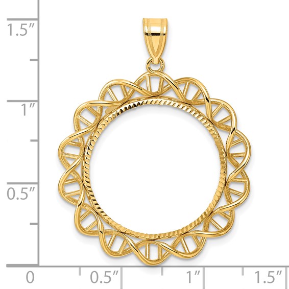 14k Diamond Cut Singapore with 22.0mm Prong Coin Bezel Pendant