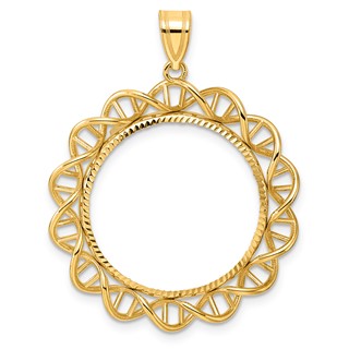 14k Diamond Cut Singapore with 22.0mm Prong Coin Bezel Pendant