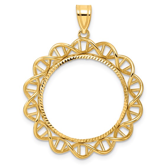 14k Diamond Cut Singapore with 22.0mm Prong Coin Bezel Pendant