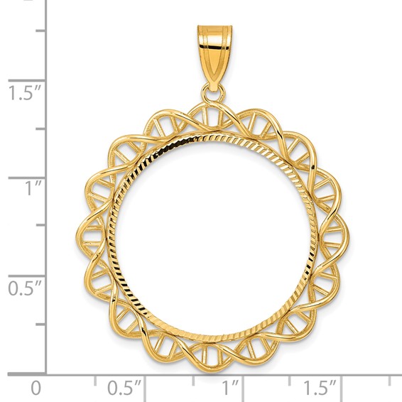 14k Diamond Cut Singapore with 27.0mm Prong Coin Bezel Pendant