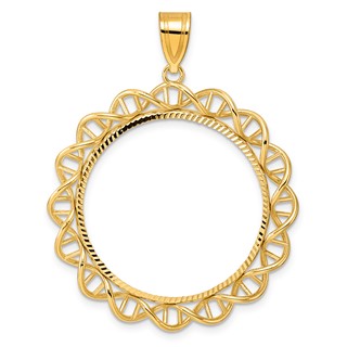 14k Diamond Cut Singapore with 27.0mm Prong Coin Bezel Pendant