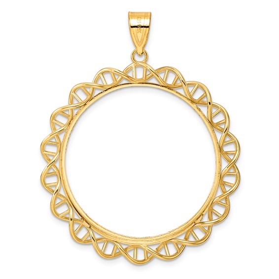 14k Diamond Cut Singapore with 32.0mm Prong Coin Bezel Pendant