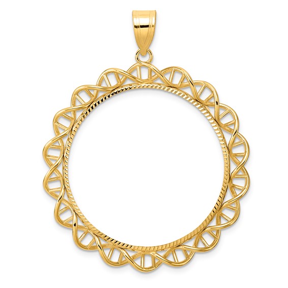 14k Diamond Cut Singapore with 32.0mm Prong Coin Bezel Pendant