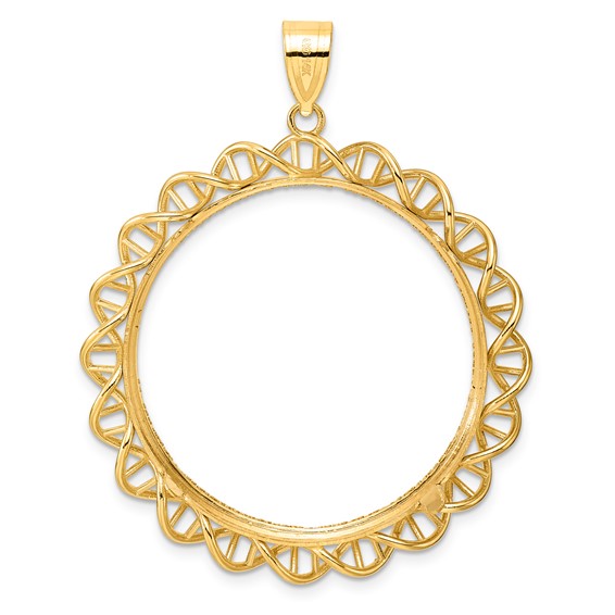 14k Diamond Cut Singapore with 32.7mm Prong Coin Bezel Pendant