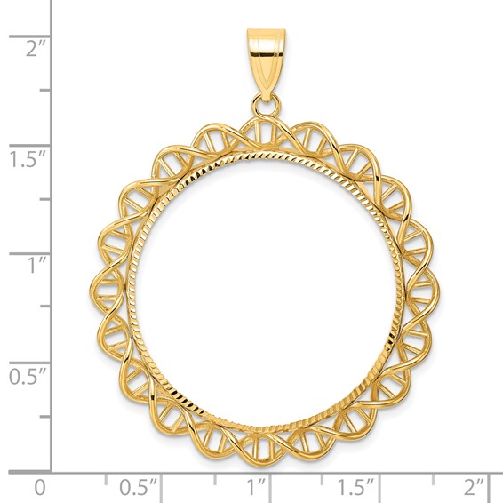 14k Diamond Cut Singapore with 32.7mm Prong Coin Bezel Pendant