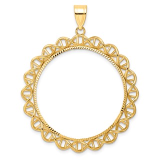 14k Diamond Cut Singapore with 32.7mm Prong Coin Bezel Pendant