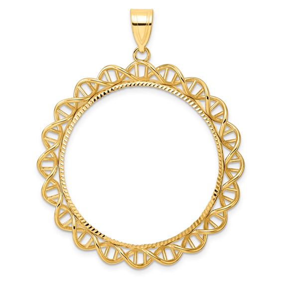 14k Diamond Cut Singapore with 32.7mm Prong Coin Bezel Pendant