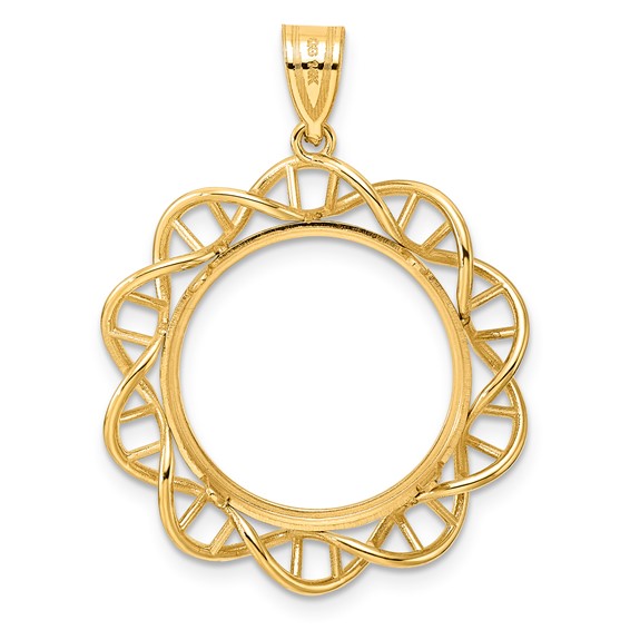 14k Polished Singapore with 18.0mm Prong Coin Bezel Pendant