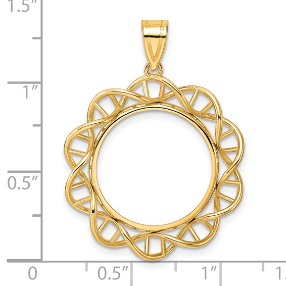 14k Polished Singapore with 18.0mm Prong Coin Bezel Pendant
