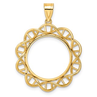 14k Polished Singapore with 18.0mm Prong Coin Bezel Pendant