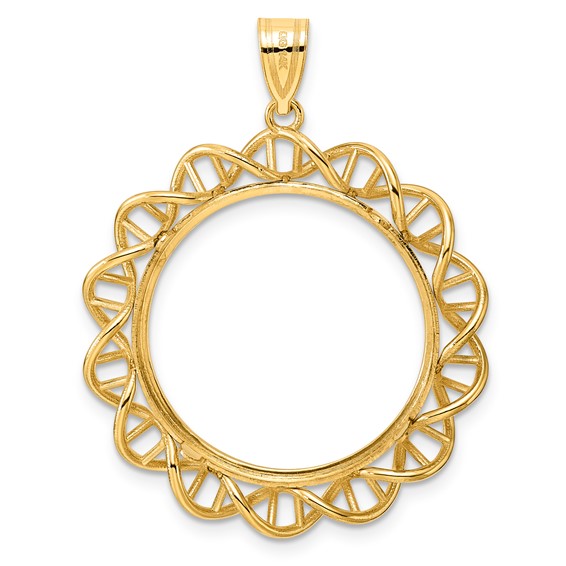 14k Polished Singapore with 22.0mm Prong Coin Bezel Pendant