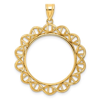 14k Polished Singapore with 22.0mm Prong Coin Bezel Pendant