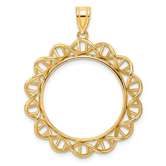 14k Polished Singapore with 22.0mm Prong Coin Bezel Pendant