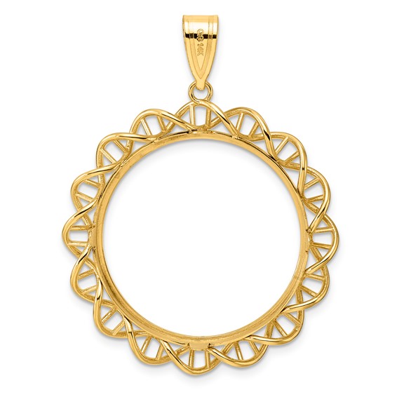 14k Polished Singapore with 27.0mm Prong Coin Bezel Pendant