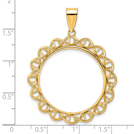 14k Polished Singapore with 27.0mm Prong Coin Bezel Pendant