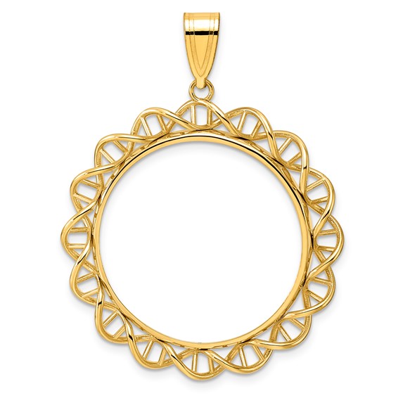 14k Polished Singapore with 27.0mm Prong Coin Bezel Pendant