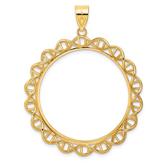 14k Polished Singapore with 32.0mm Prong Coin Bezel Pendant